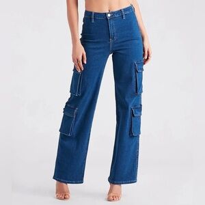 Windsor Wide Leg Cargo Denim Pants Size Large NWOT
